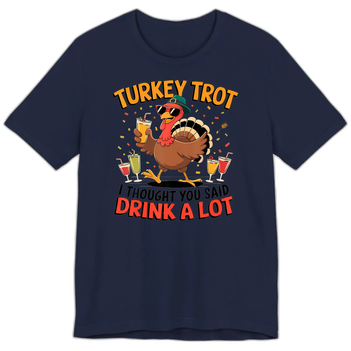 Turkey Trot Drink A Lot Design Premium T-Shirt in Navy