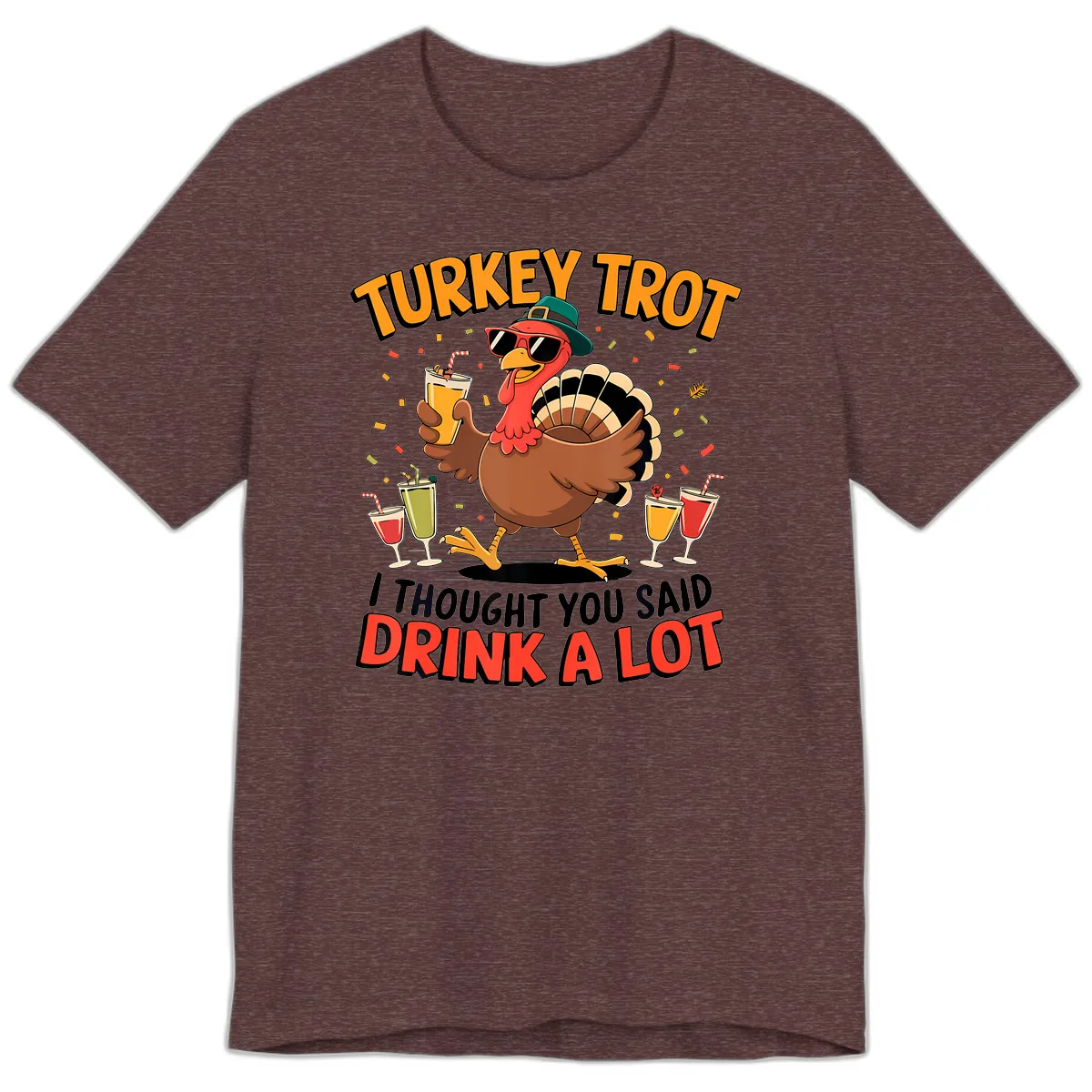 Turkey Trot Drink A Lot Design Premium T-Shirt in Heather Maroon