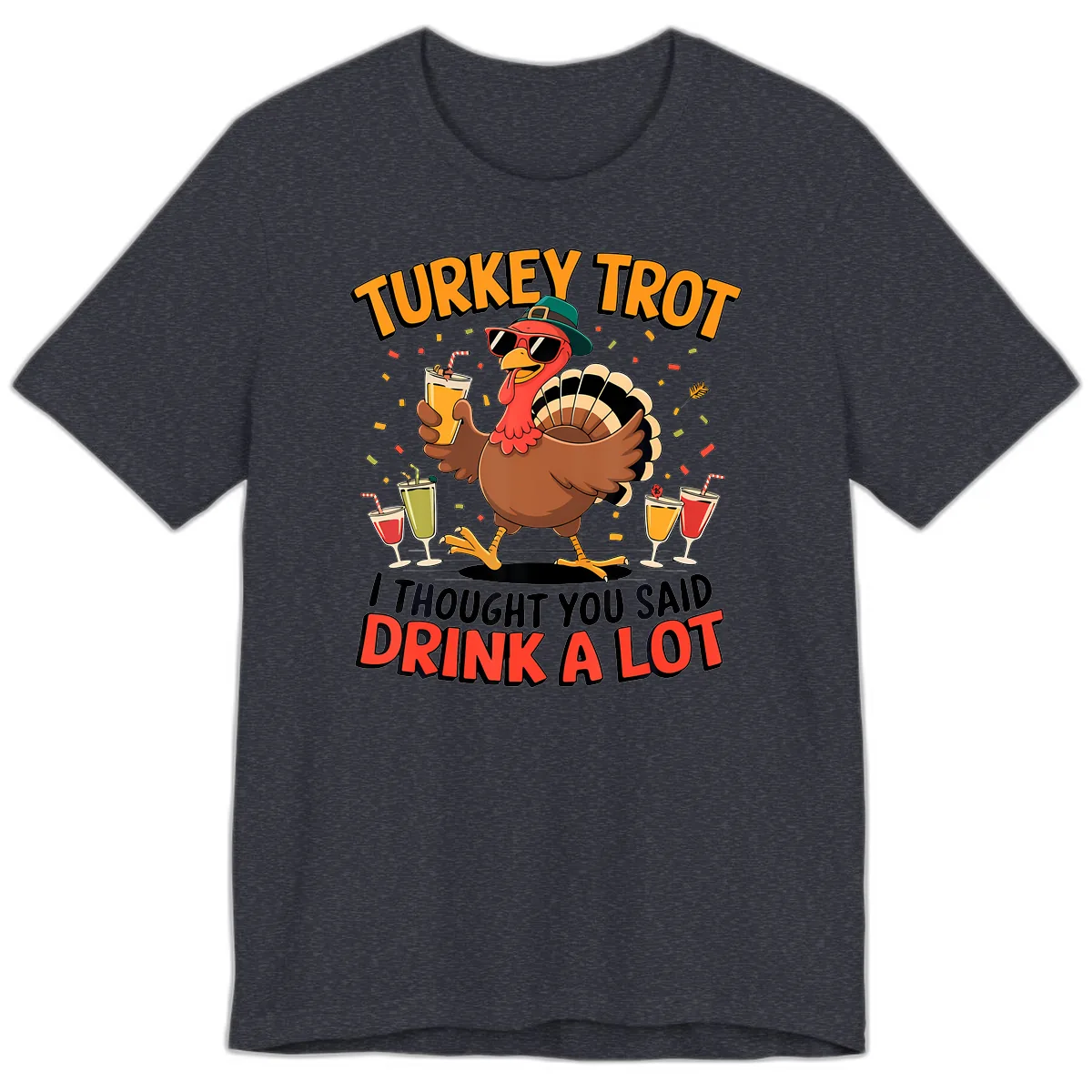 Turkey Trot Drink A Lot Design Premium T-Shirt in Heather Navy