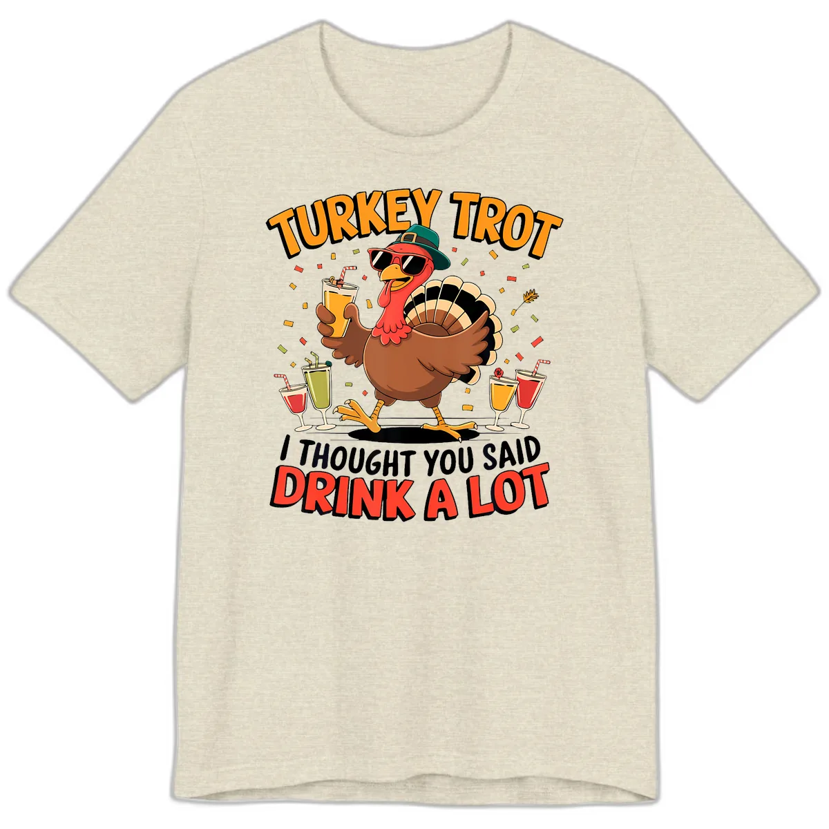 Turkey Trot Drink A Lot Design Premium T-Shirt in Heather Prism Natural