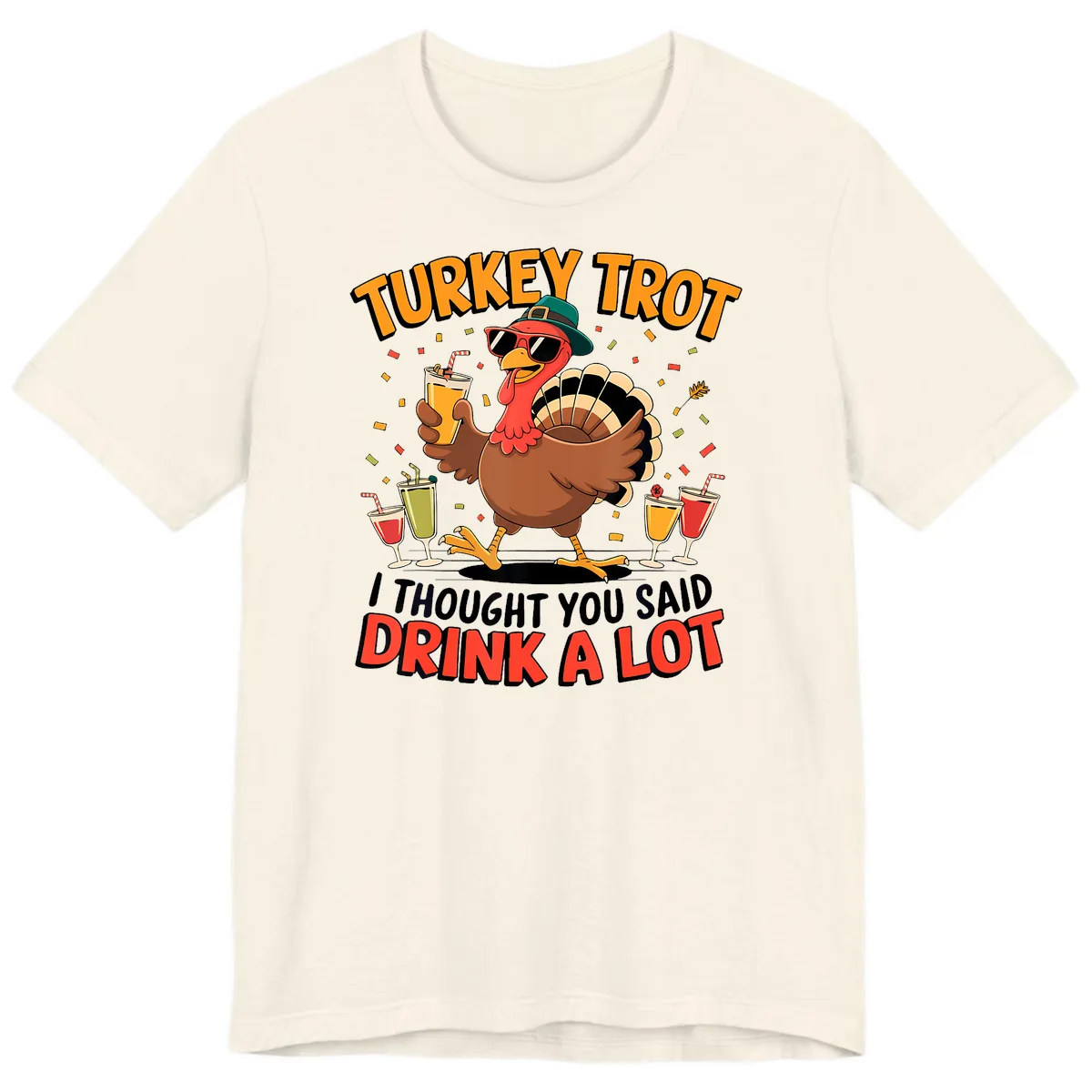 Turkey Trot Drink A Lot Design Premium T-Shirt in Natural