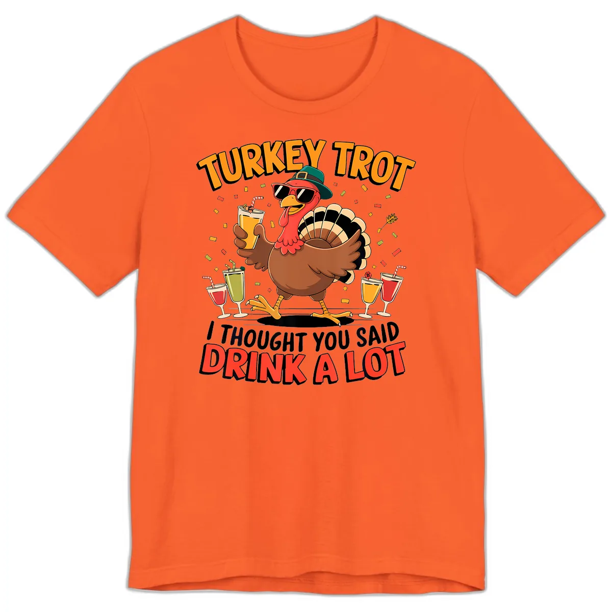 Turkey Trot Drink A Lot Design Premium T-Shirt in Orange