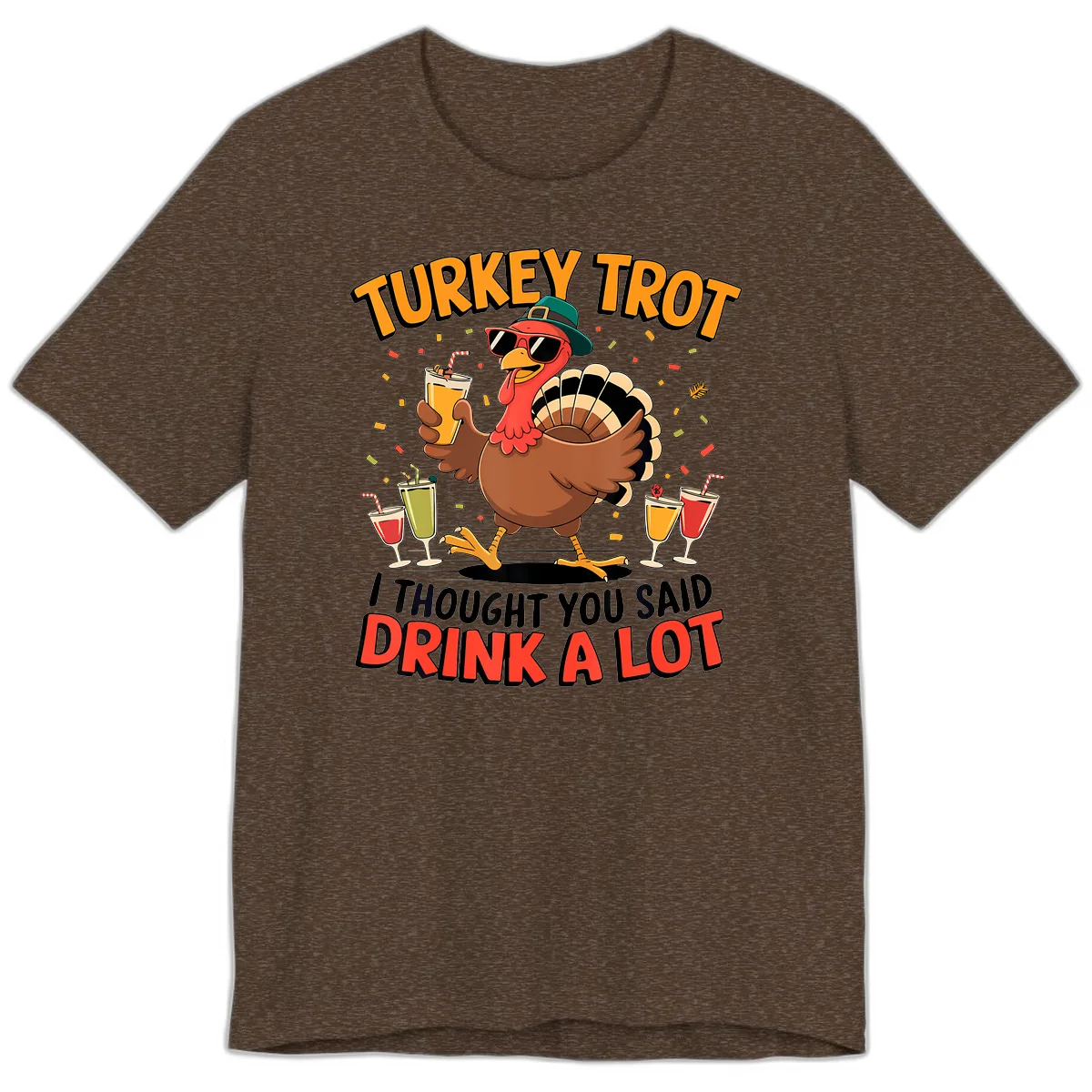 Turkey Trot Drink A Lot Design Premium T-Shirt in Heather Brown