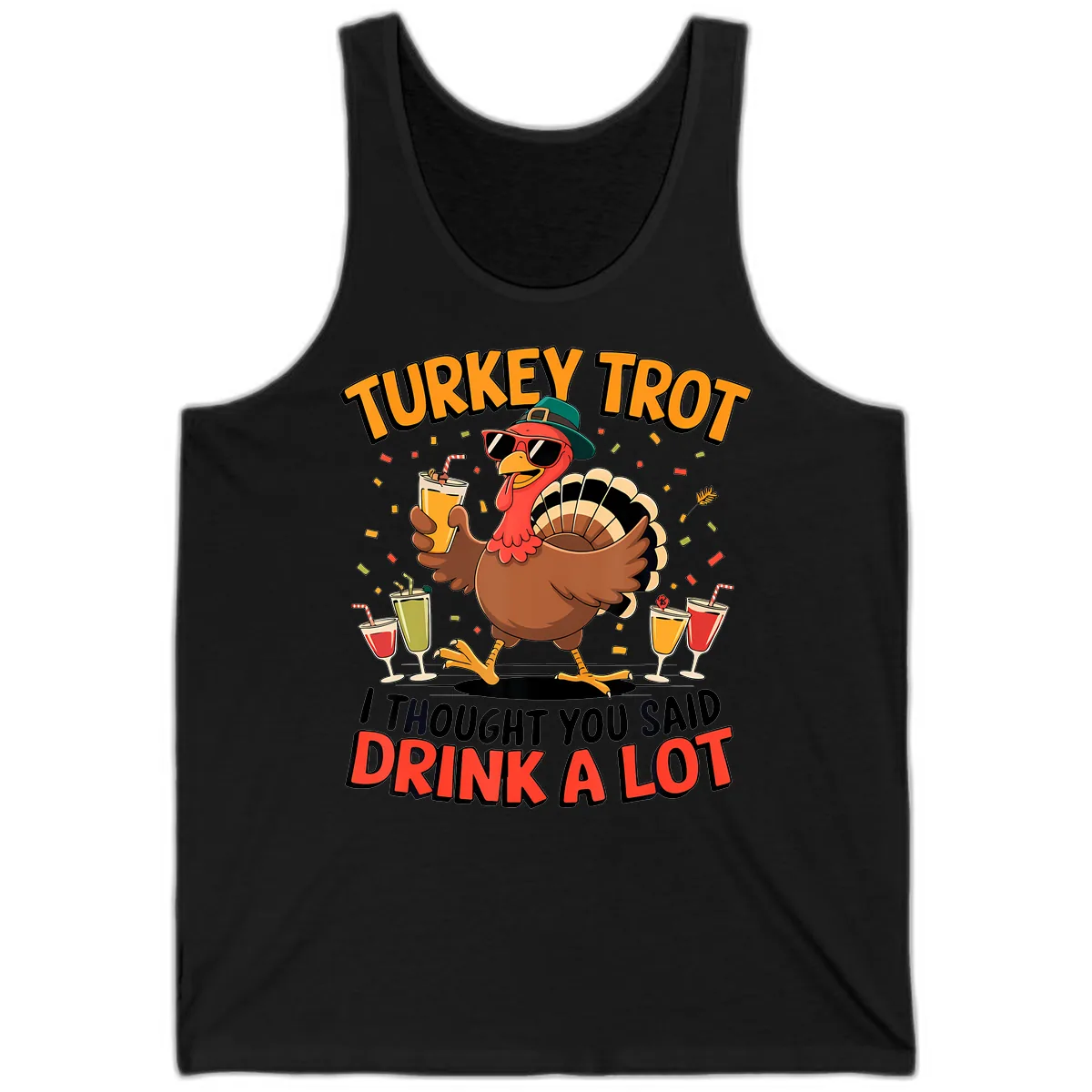 Turkey Trot Drink A Lot Design Tank in Black