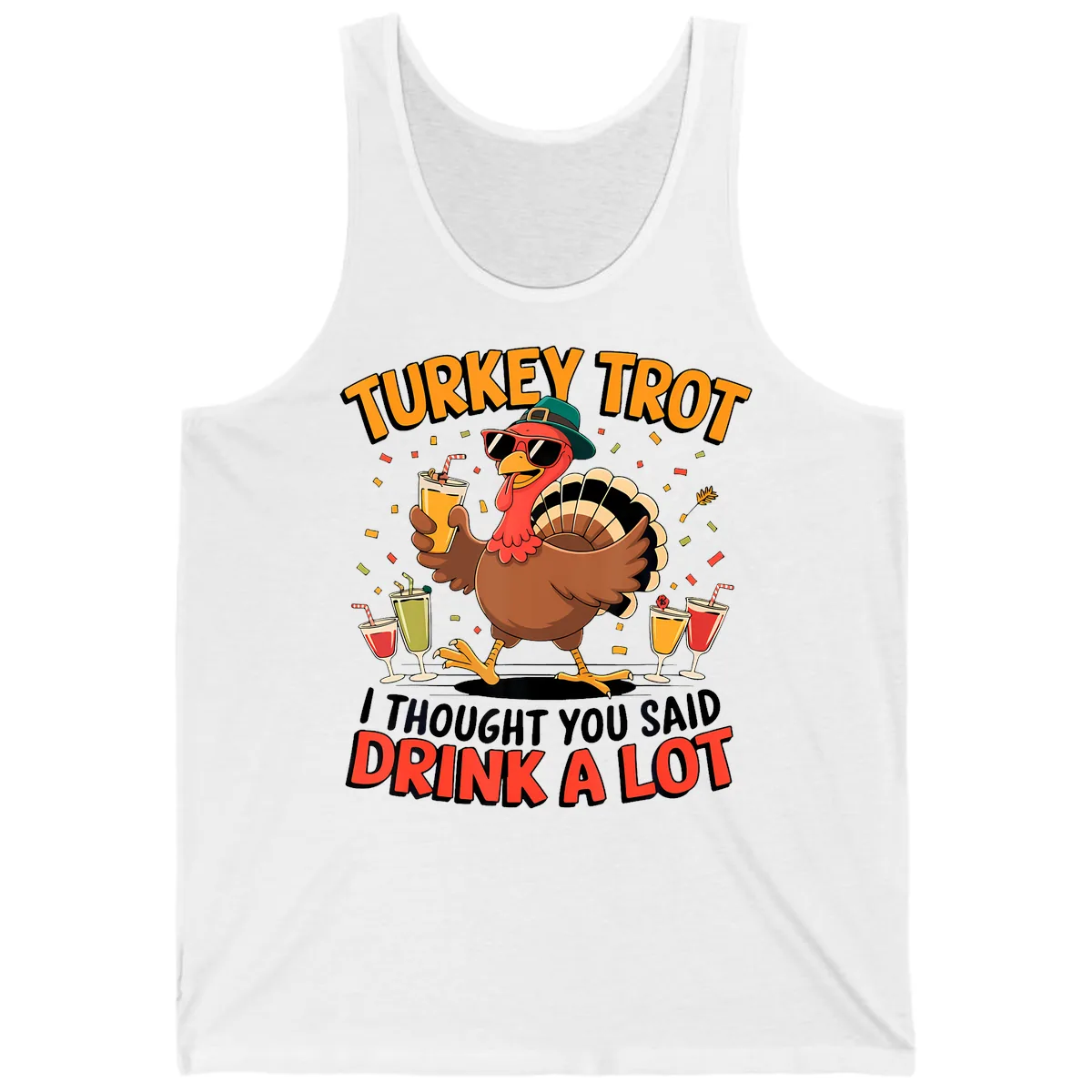 Turkey Trot Drink A Lot Design Tank in White
