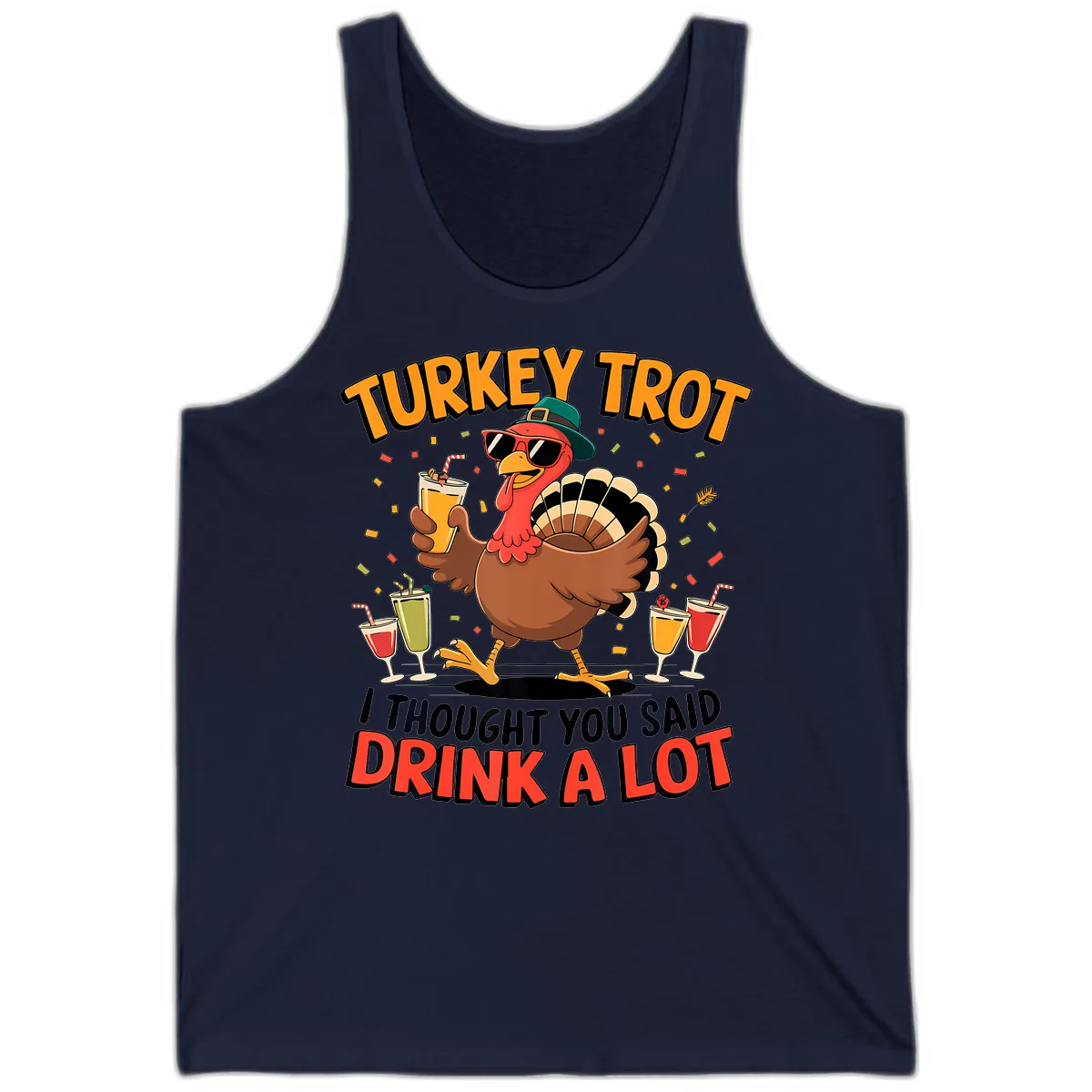 Turkey Trot Drink A Lot Design Tank in Navy