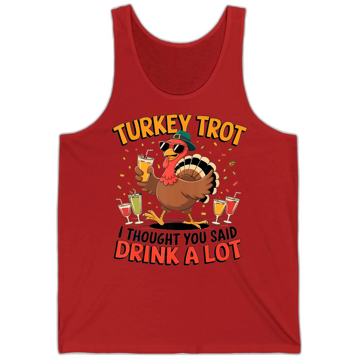 Turkey Trot Drink A Lot Design Tank in Red