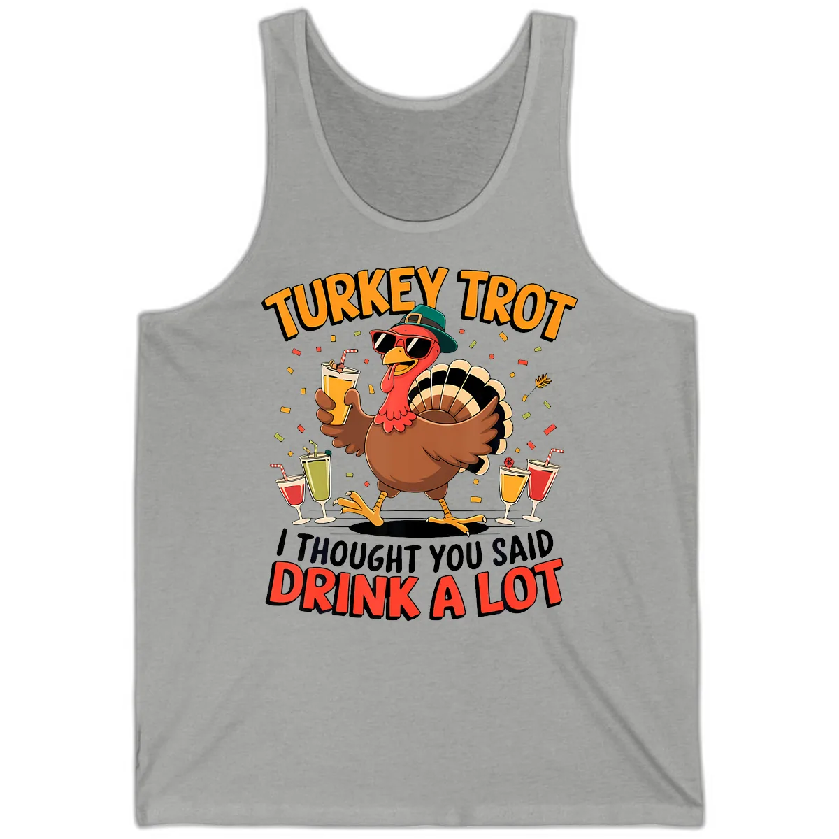 Turkey Trot Drink A Lot Design Tank in Athletic Heather