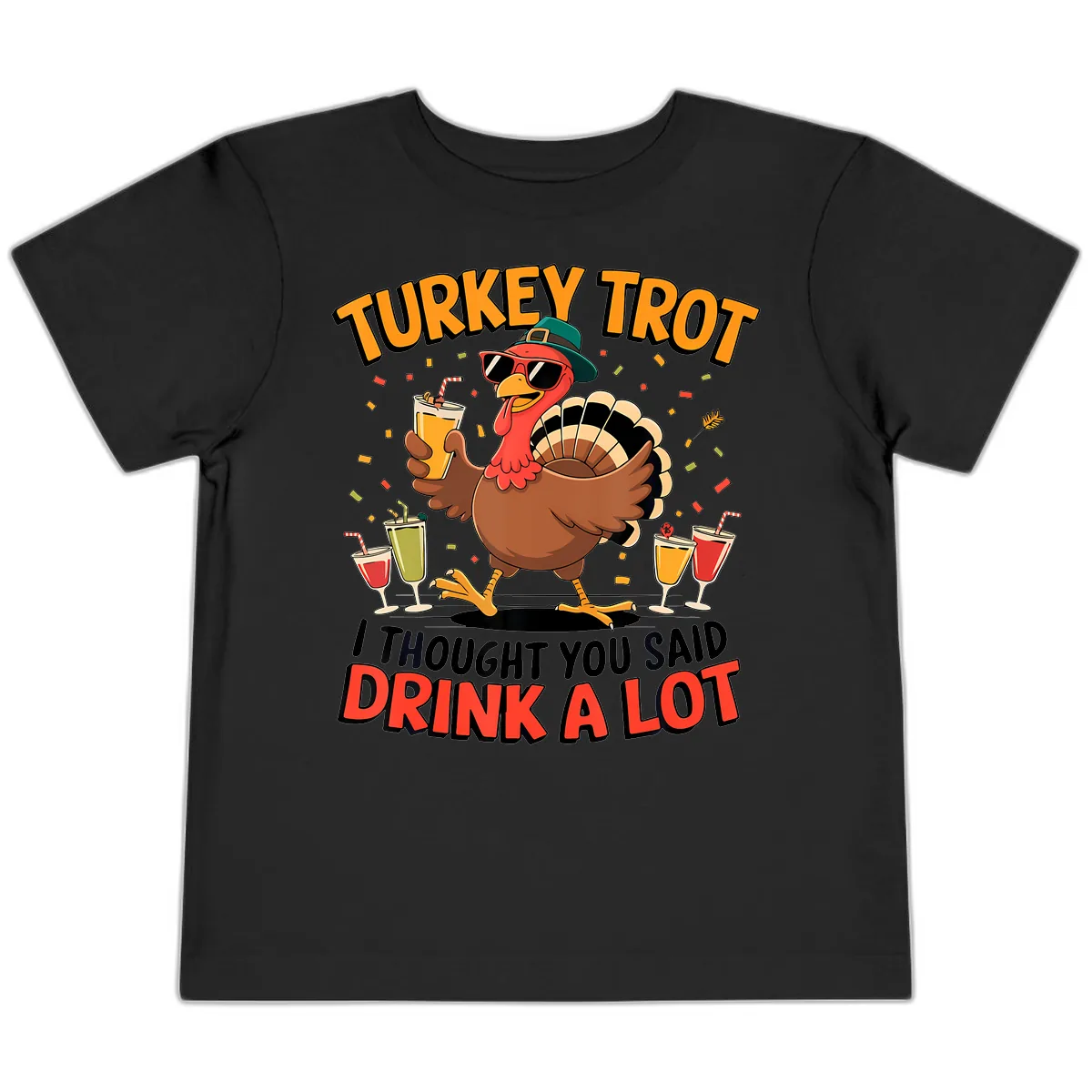 Turkey Trot Drink A Lot Design Toddler T-Shirt in Black