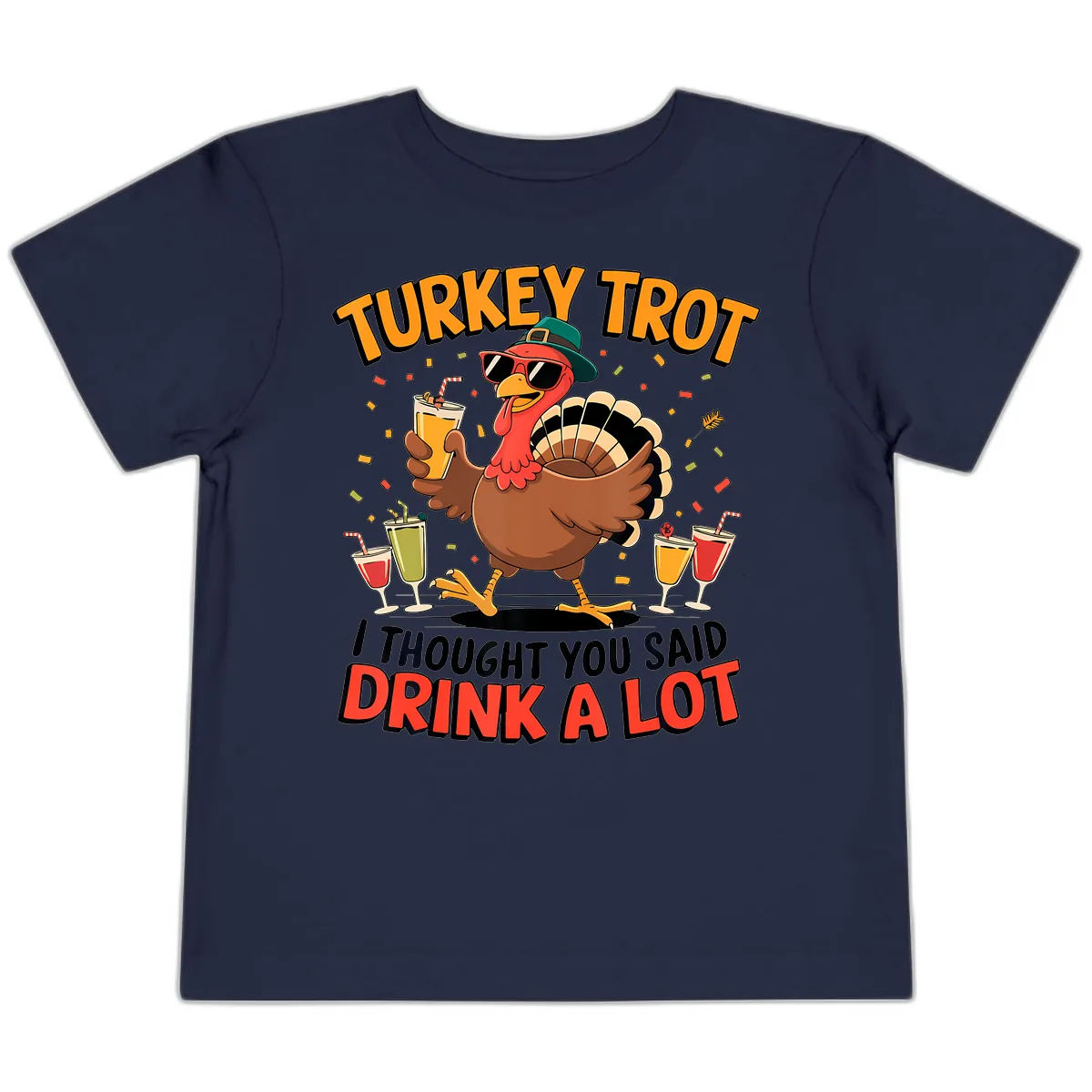 Turkey Trot Drink A Lot Design Toddler T-Shirt in Navy