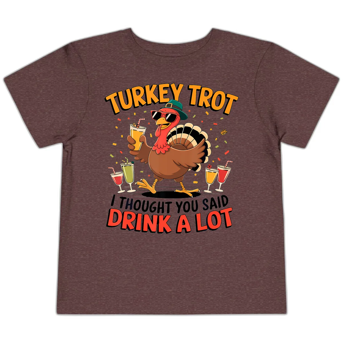 Turkey Trot Drink A Lot Design Toddler T-Shirt in Heather Maroon