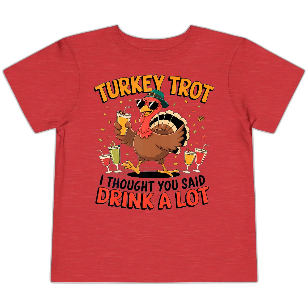 Turkey Trot Drink A Lot Design Toddler T-Shirt in Heather Red