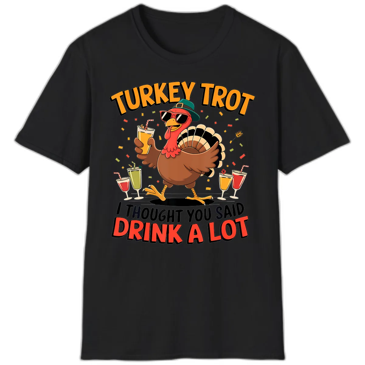 Turkey Trot Drink A Lot Design T-Shirt in Black