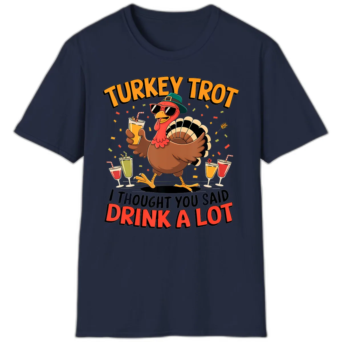 Turkey Trot Drink A Lot Design T-Shirt in Navy