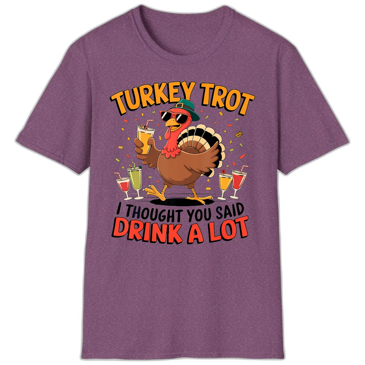 Turkey Trot Drink A Lot Design T-Shirt in Heather Maroon