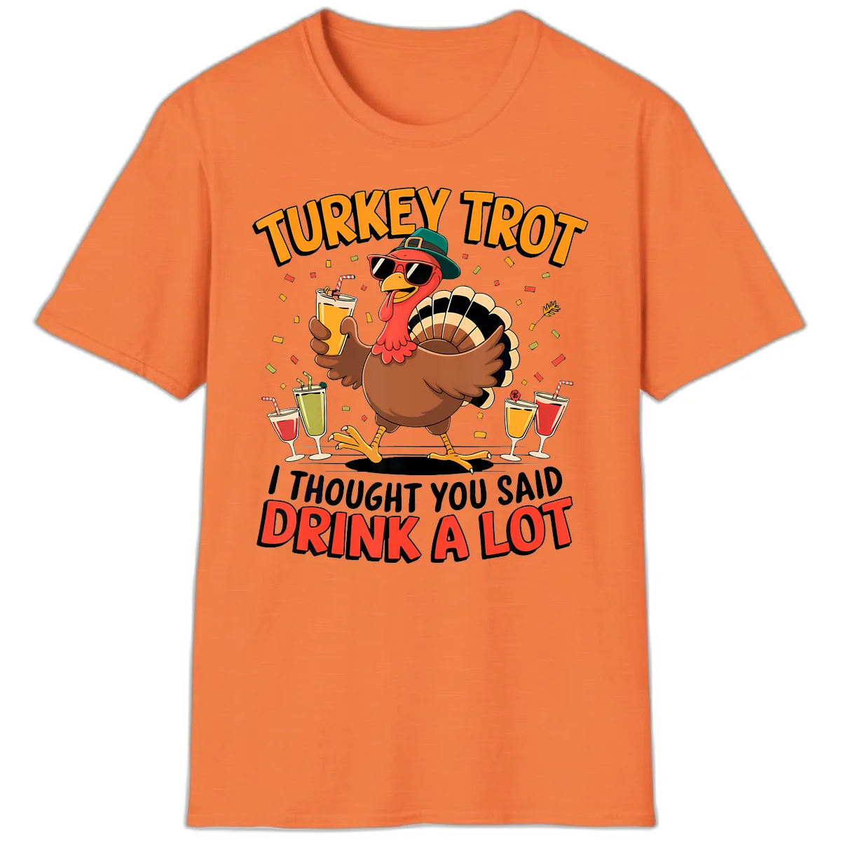 Turkey Trot Drink A Lot Design T-Shirt in Heather Orange