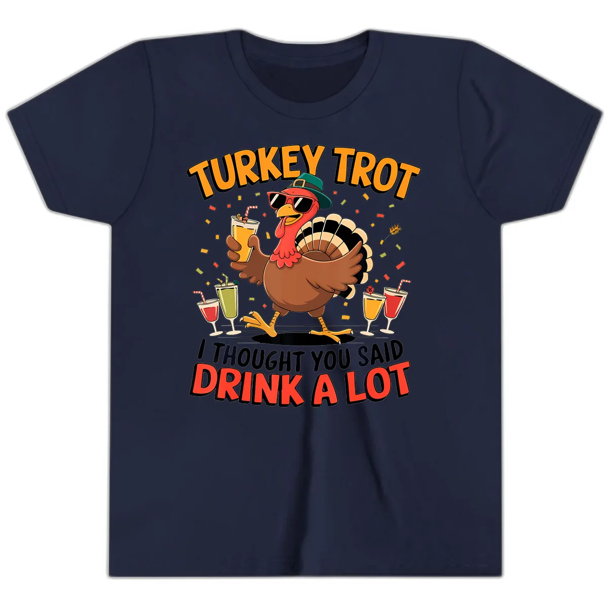Turkey Trot Drink A Lot Design Youth T-Shirt in Navy