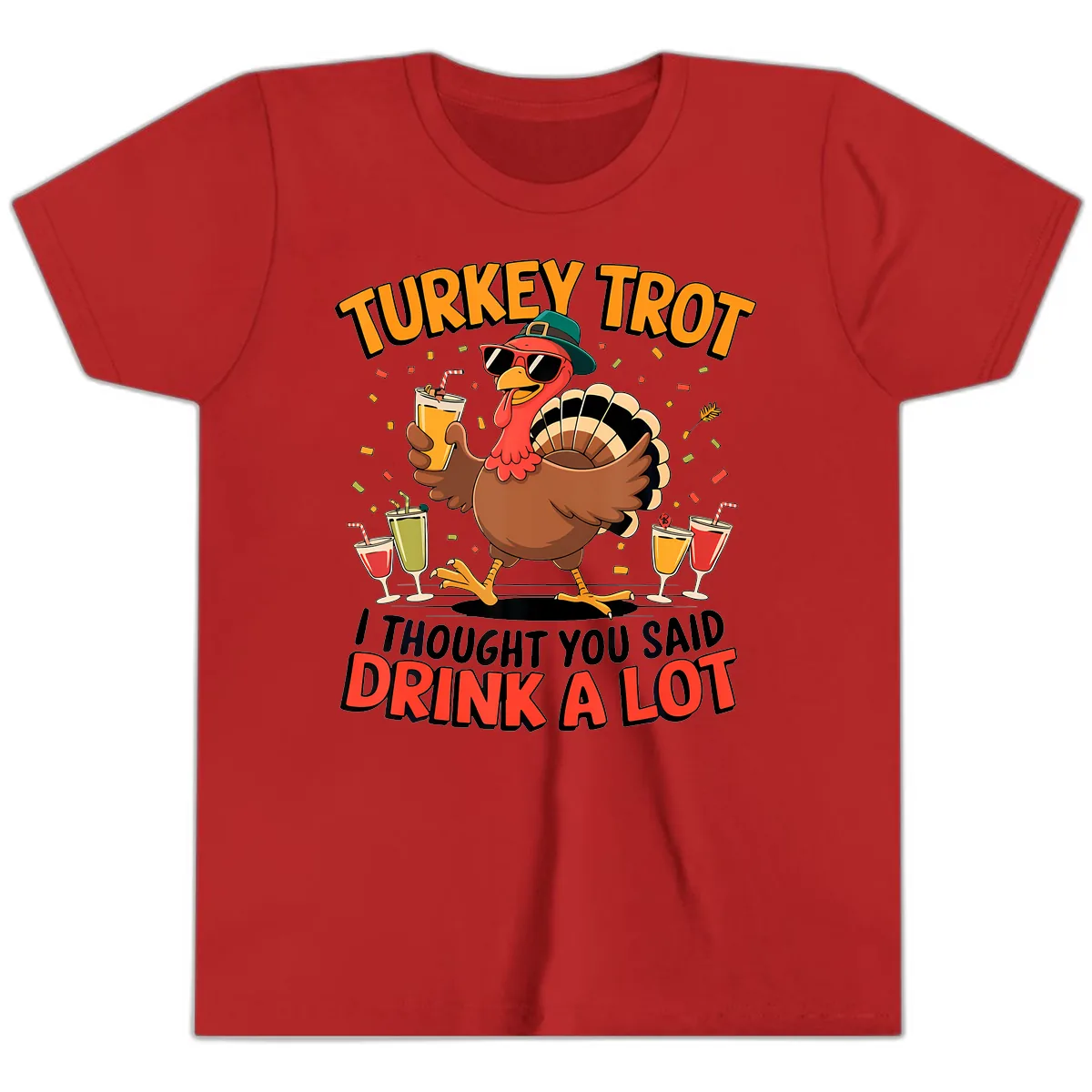 Turkey Trot Drink A Lot Design Youth T-Shirt in Red