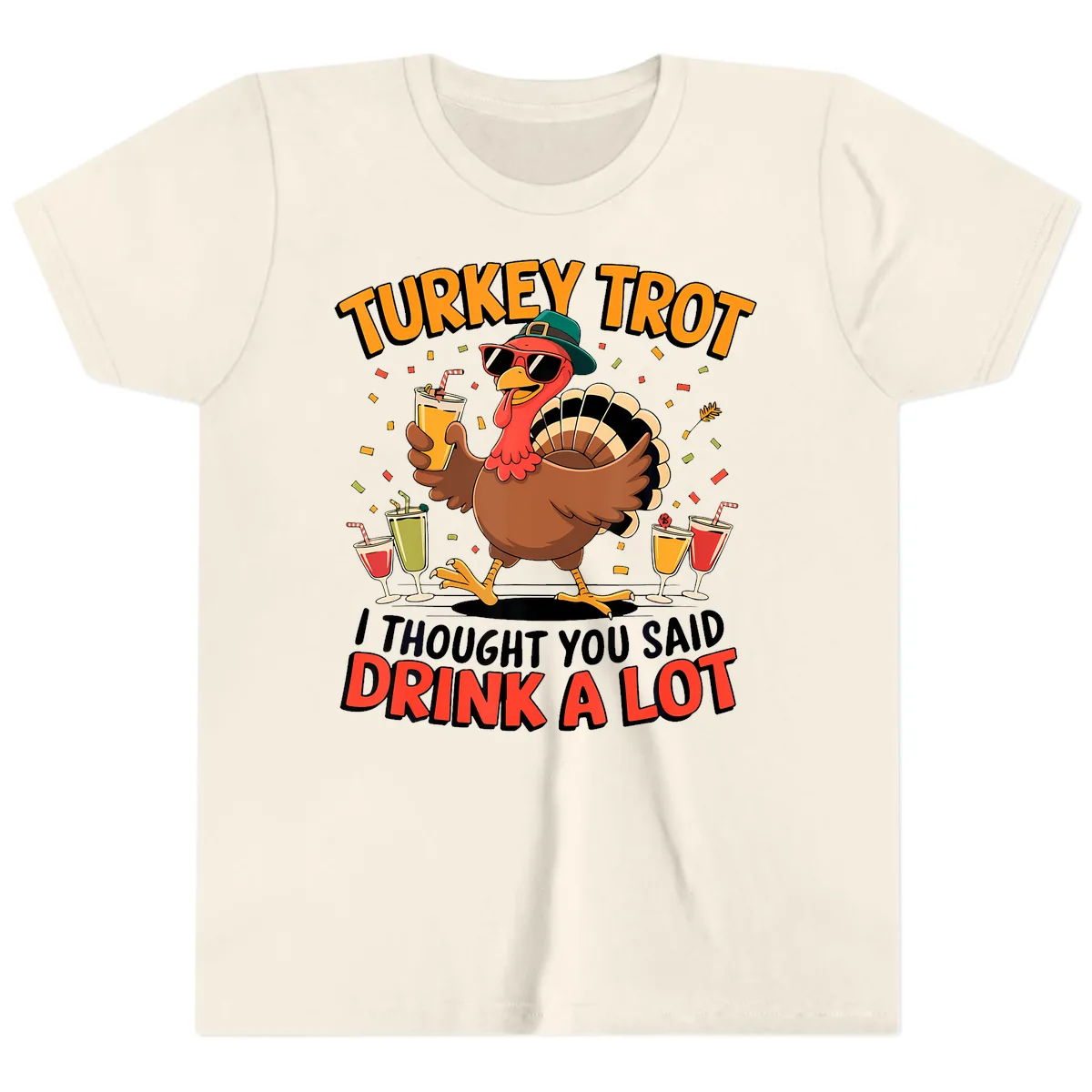 Turkey Trot Drink A Lot Design Youth T-Shirt in Natural
