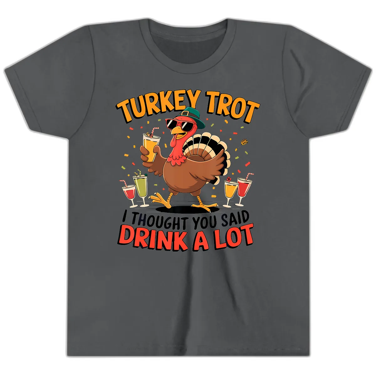 Turkey Trot Drink A Lot Design Youth T-Shirt in Asphalt