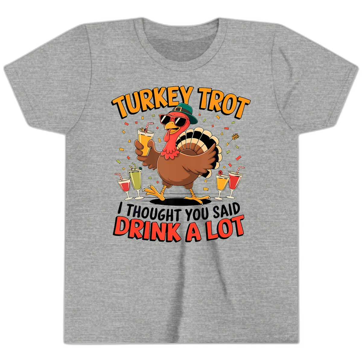Turkey Trot Drink A Lot Design Youth T-Shirt in Athletic Heather