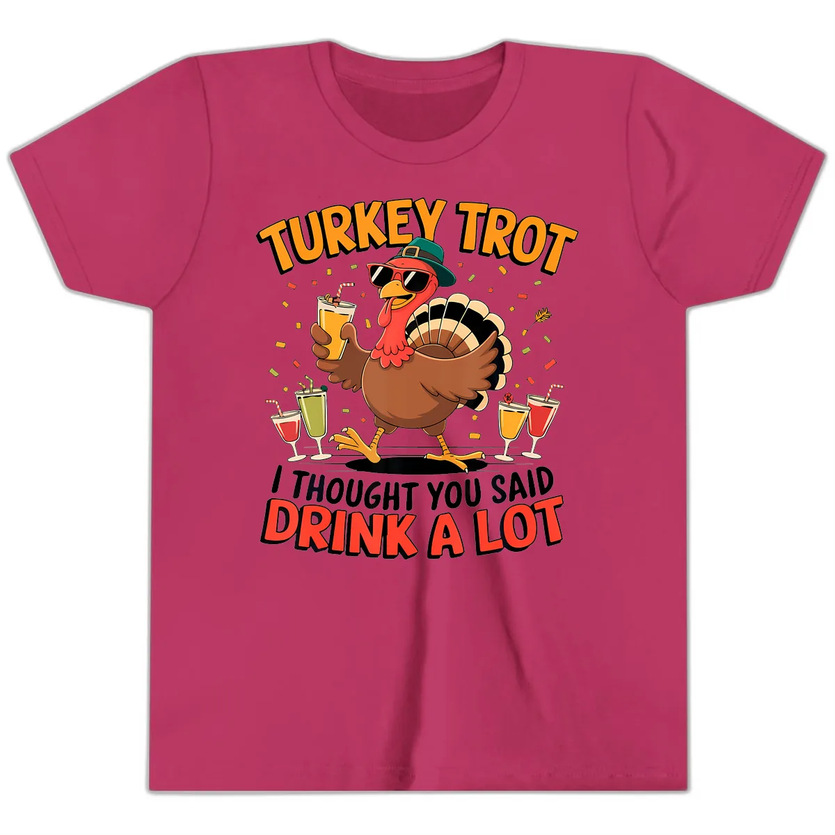 Turkey Trot Drink A Lot Design Youth T-Shirt in Berry