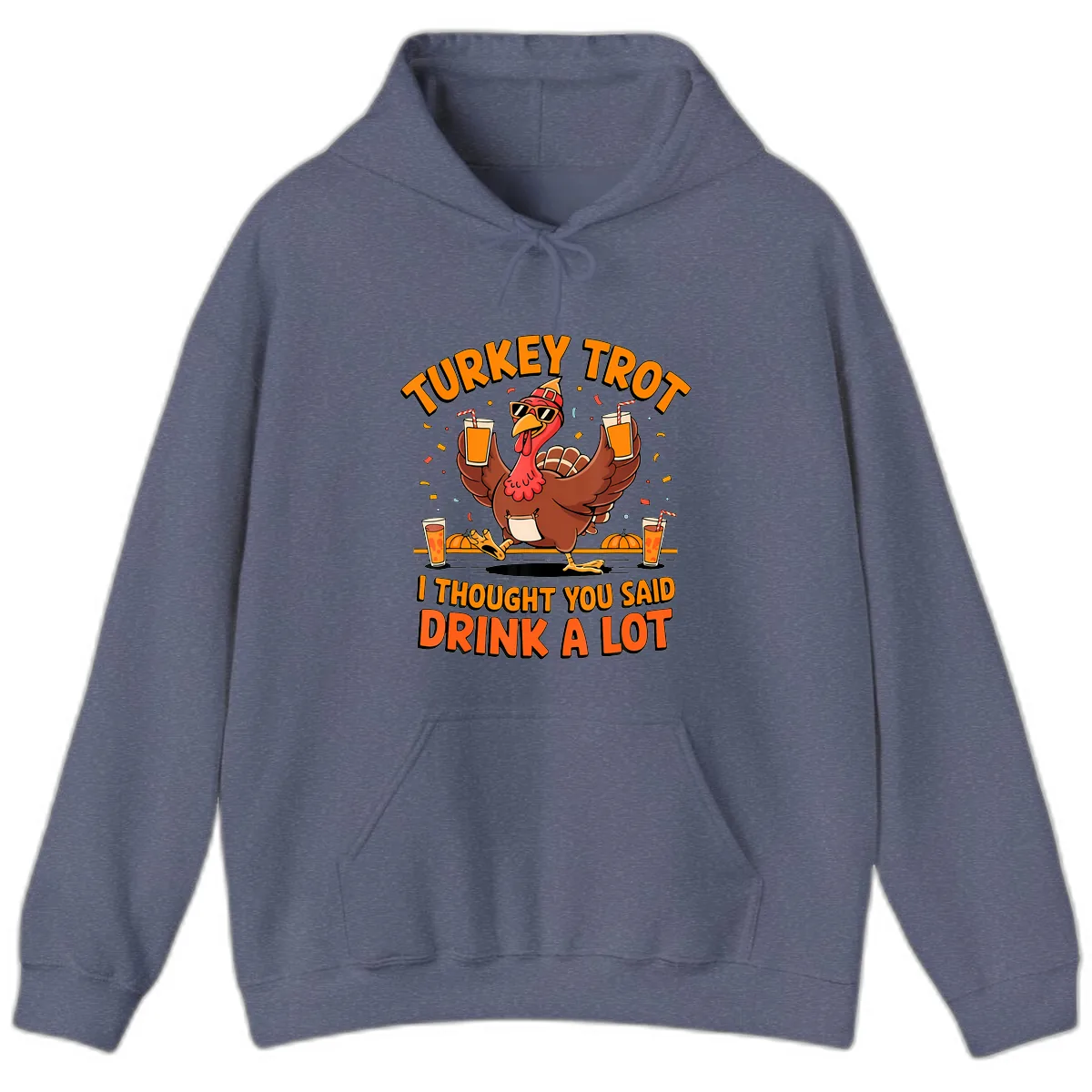Turkey Trot Drink A Lot Fun Turkey Hoodie in Heather Navy
