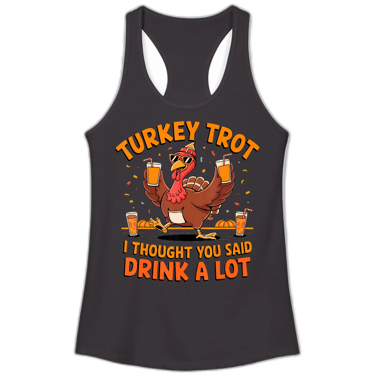 Turkey Trot Drink A Lot Fun Turkey Ladies Tank in Black