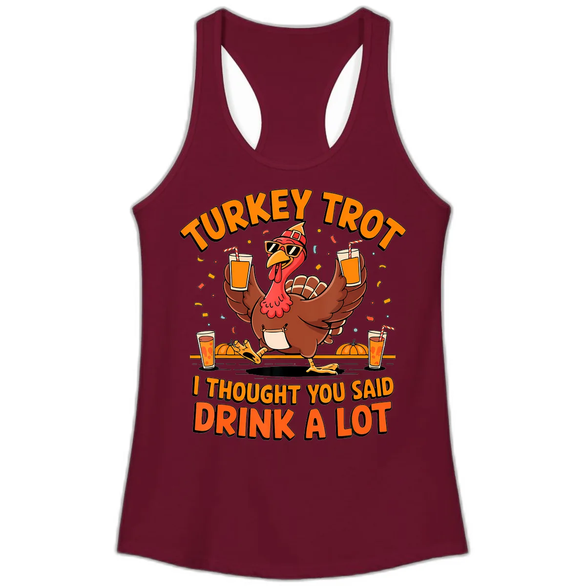 Turkey Trot Drink A Lot Fun Turkey Ladies Tank in Solid Cardinal Red