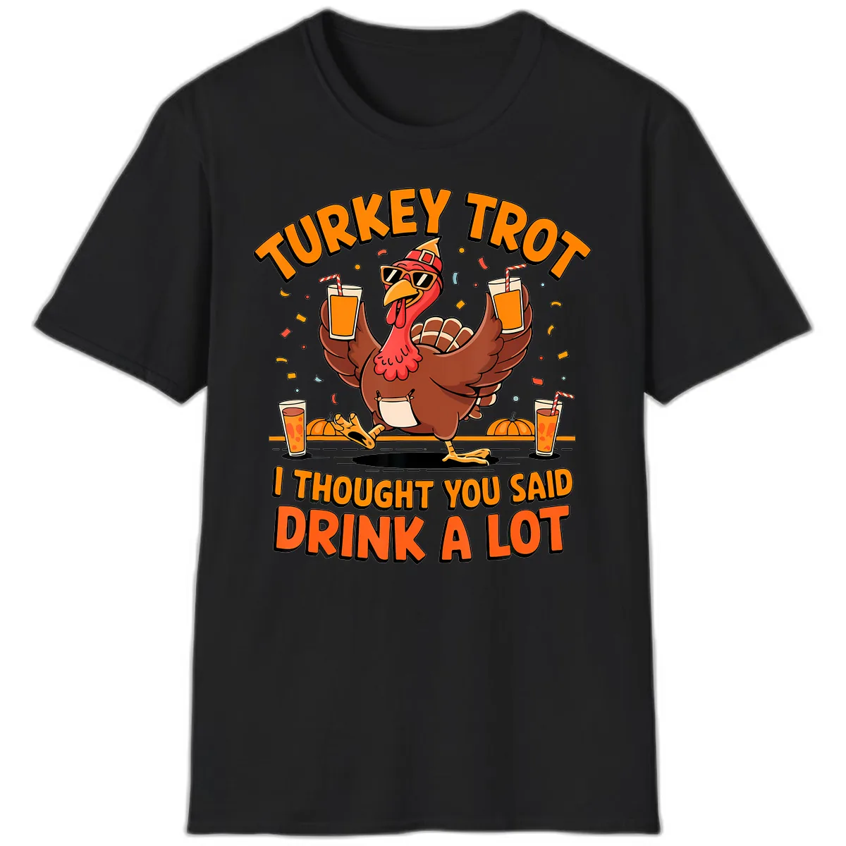 Turkey Trot Drink A Lot Fun Turkey T-Shirt in Black