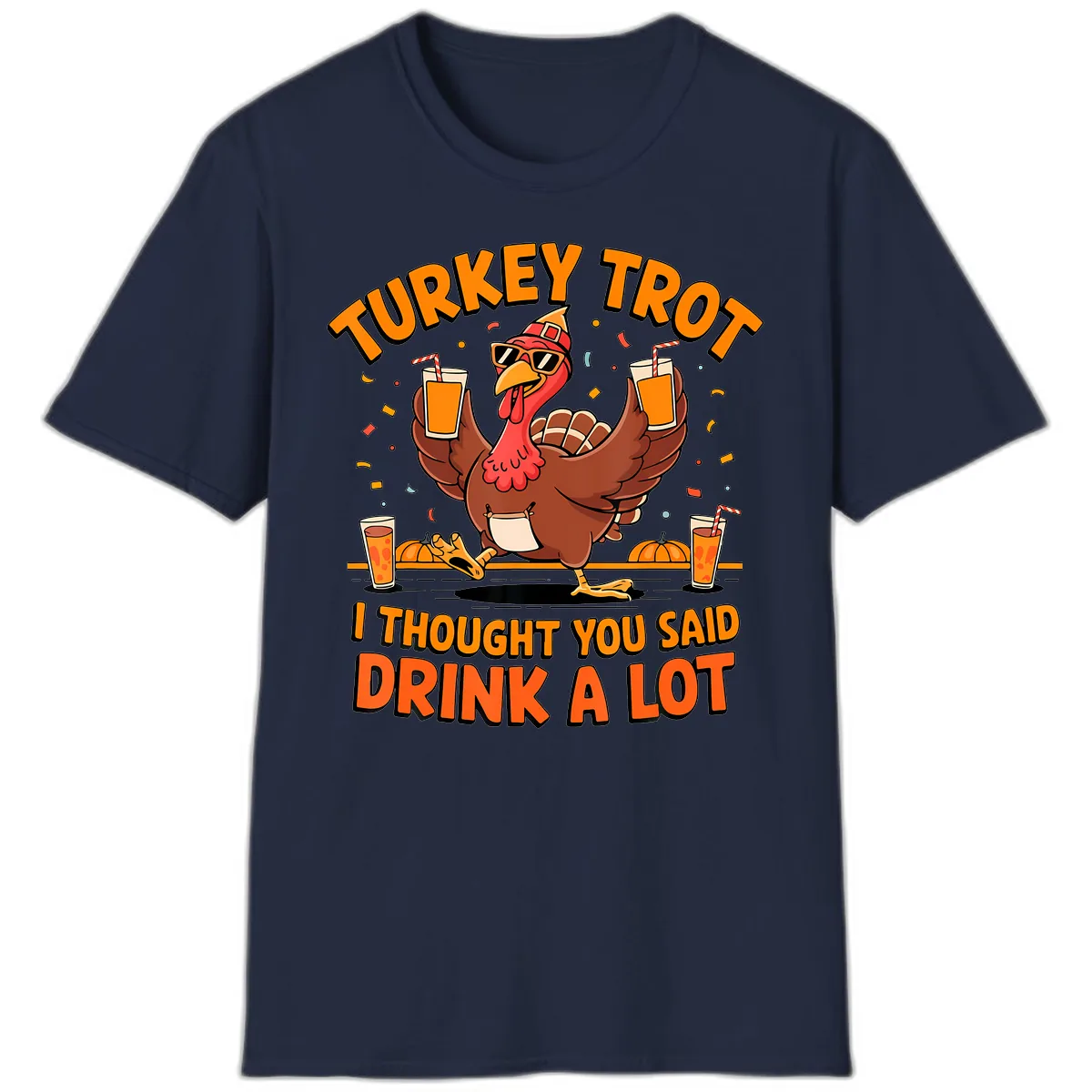 Turkey Trot Drink A Lot Fun Turkey T-Shirt in Navy