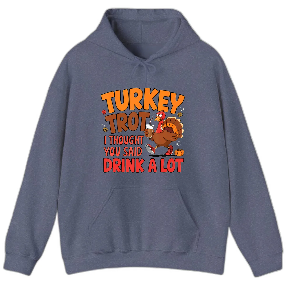 Turkey Trot Drink A Lot Graphic Hoodie in Heather Navy