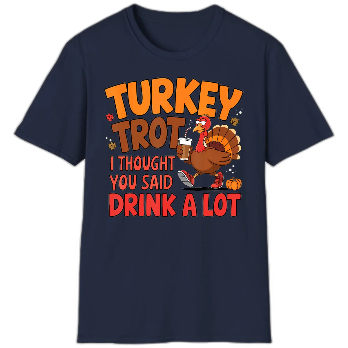 Turkey Trot Drink A Lot Graphic T-Shirt in Navy