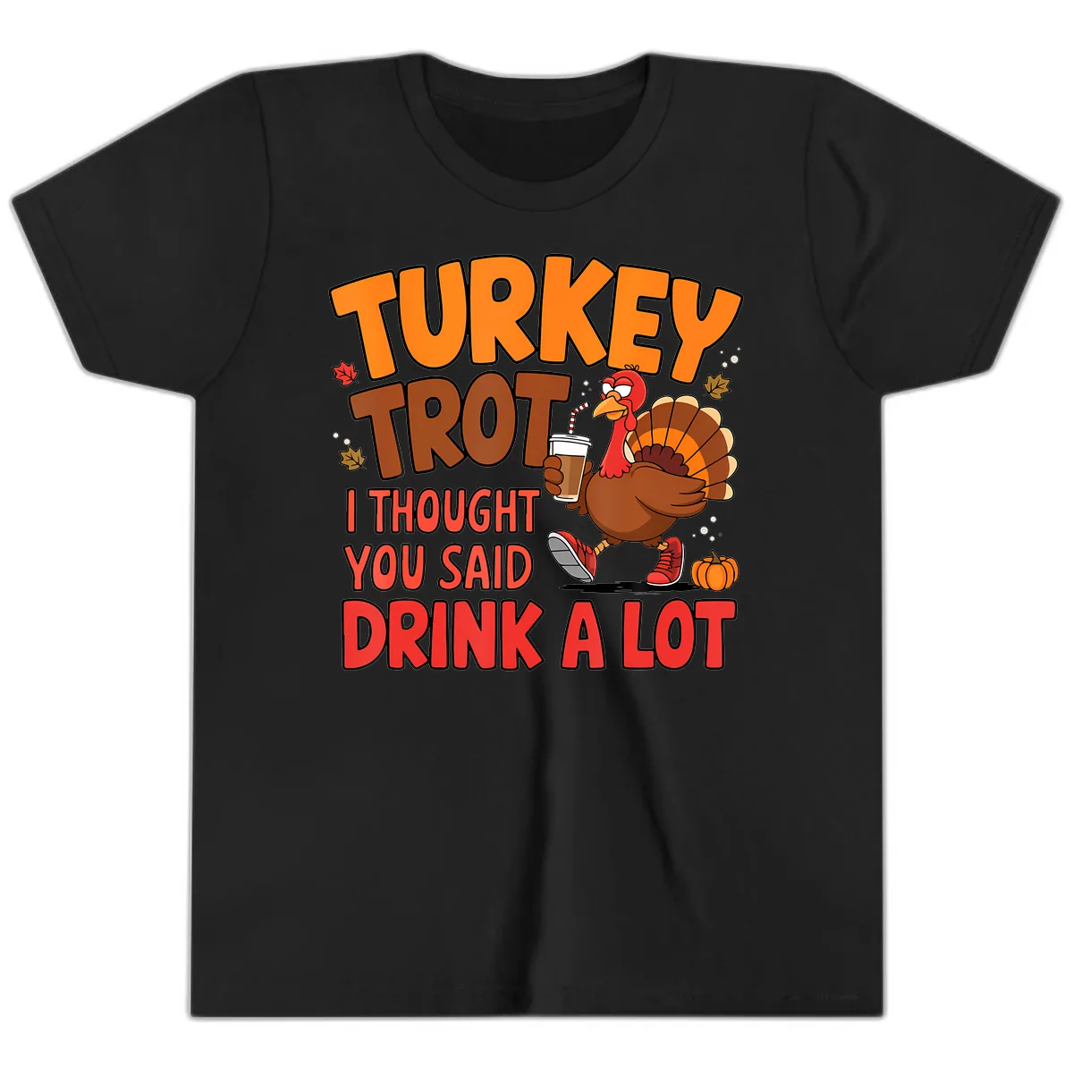 Turkey Trot Drink A Lot Graphic Youth T-Shirt in Black