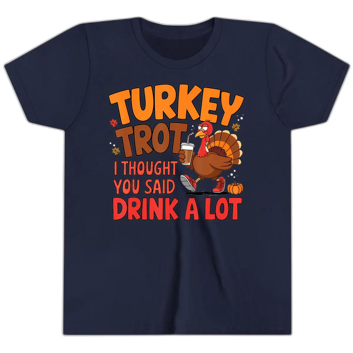 Turkey Trot Drink A Lot Graphic Youth T-Shirt in Navy