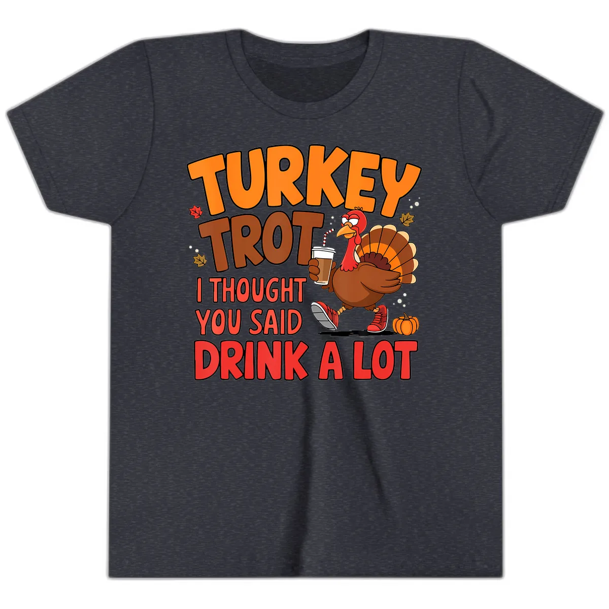 Turkey Trot Drink A Lot Graphic Youth T-Shirt in Heather Navy