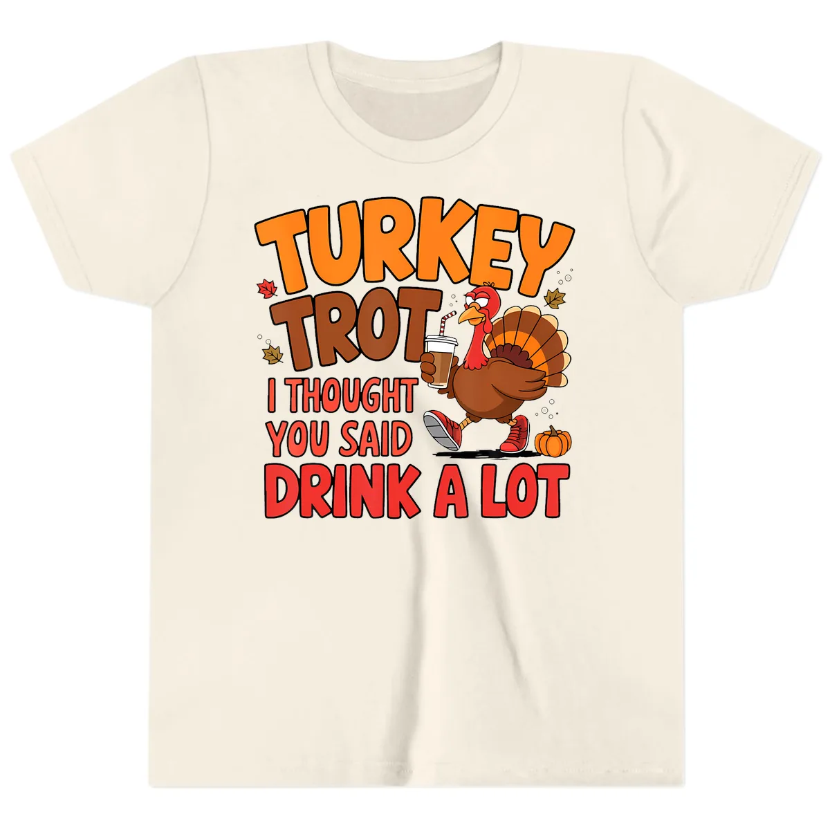 Turkey Trot Drink A Lot Graphic Youth T-Shirt in Natural