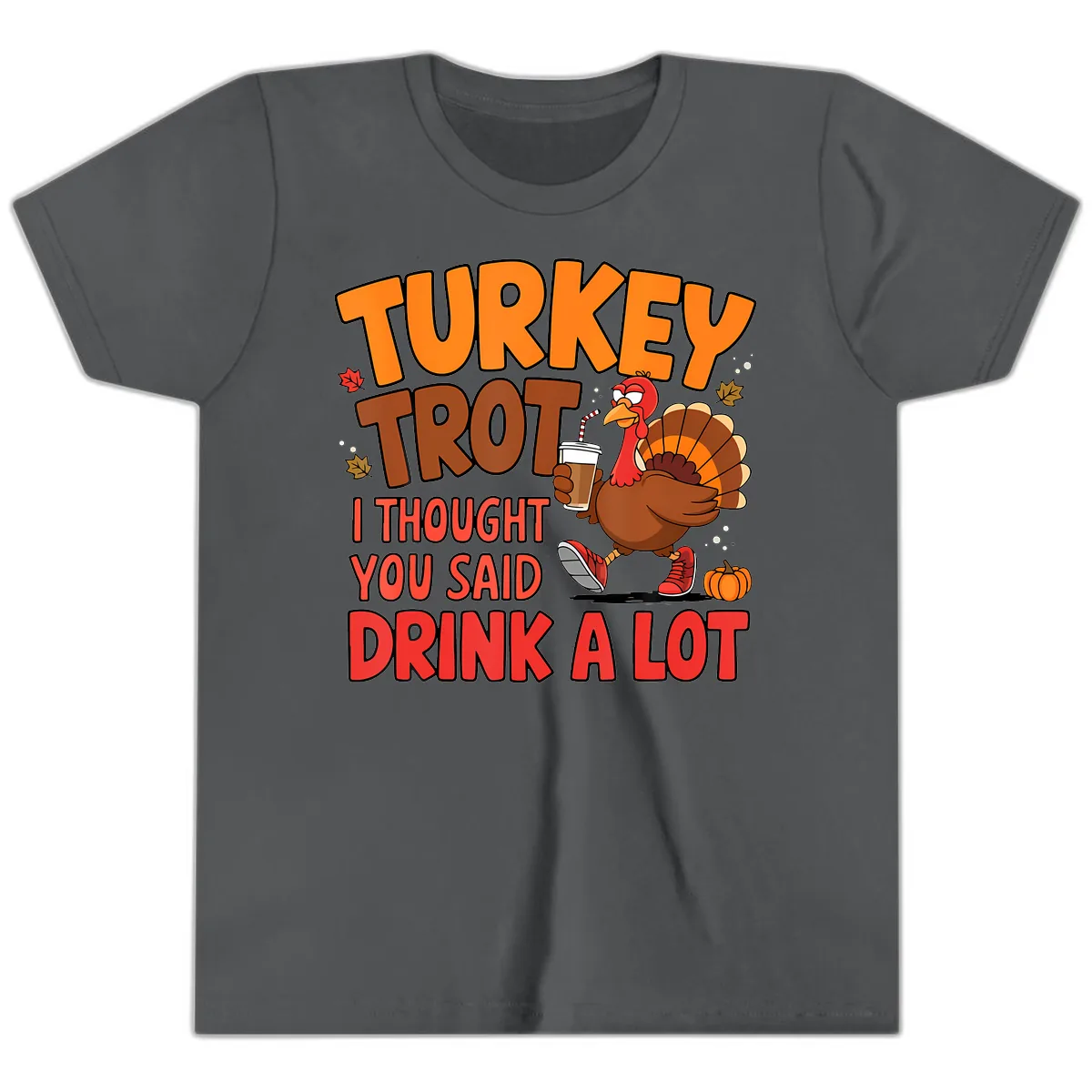 Turkey Trot Drink A Lot Graphic Youth T-Shirt in Asphalt