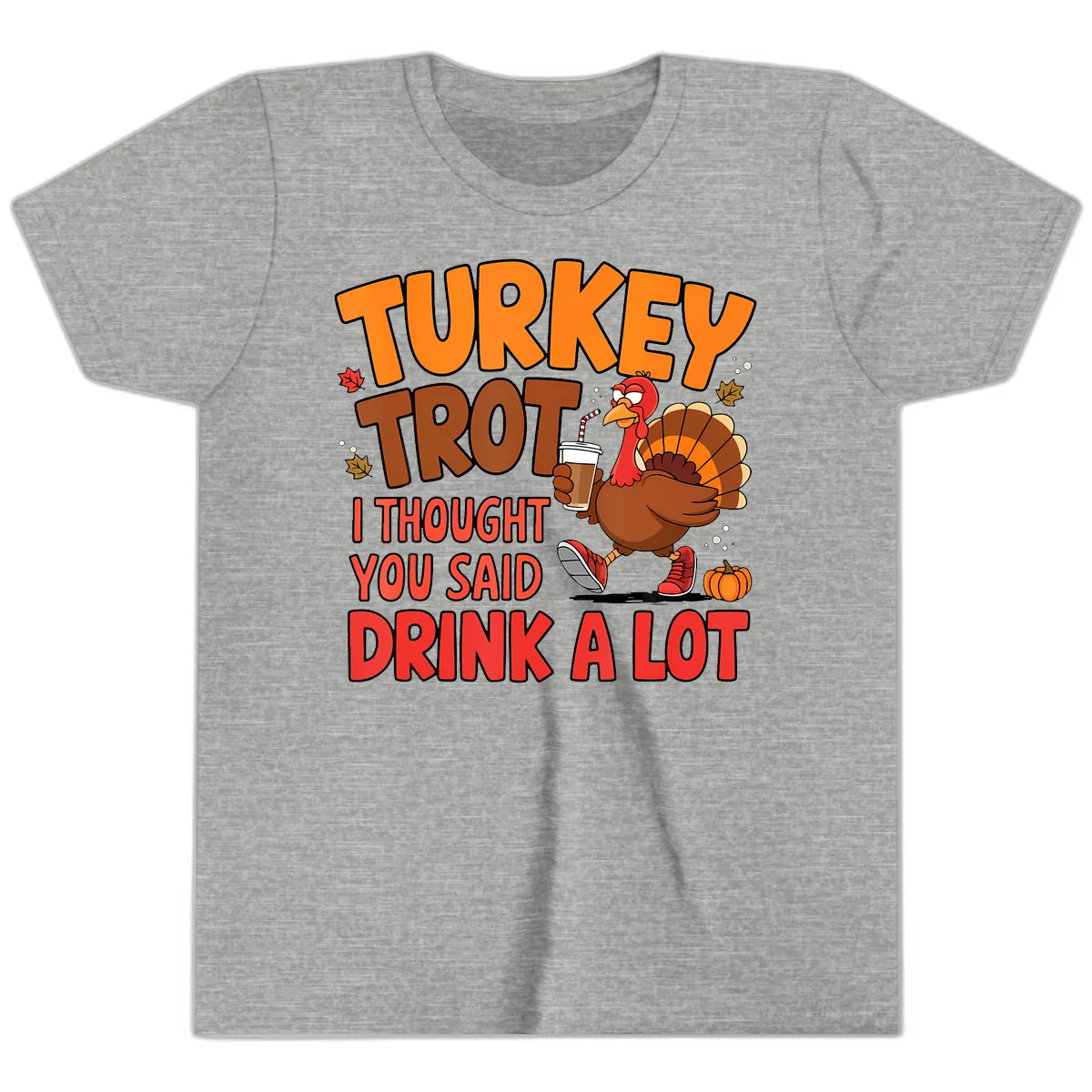 Turkey Trot Drink A Lot Graphic Youth T-Shirt in Athletic Heather