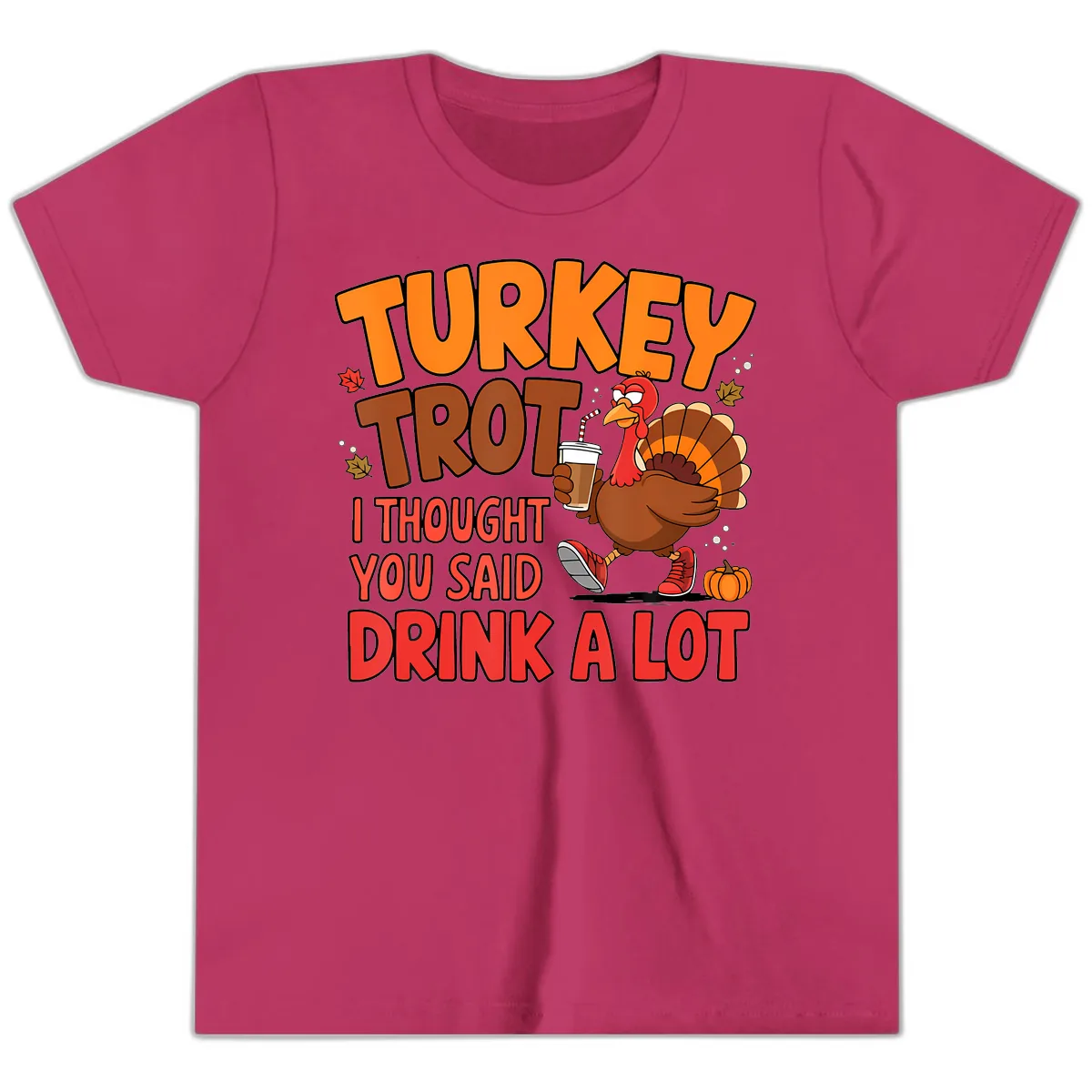 Turkey Trot Drink A Lot Graphic Youth T-Shirt in Berry