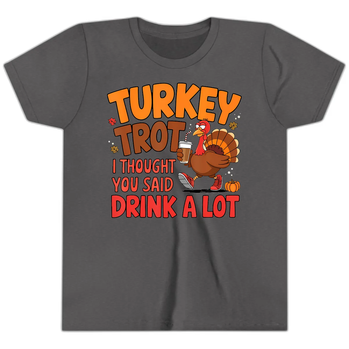 Turkey Trot Drink A Lot Graphic Youth T-Shirt in Dark Heather Grey