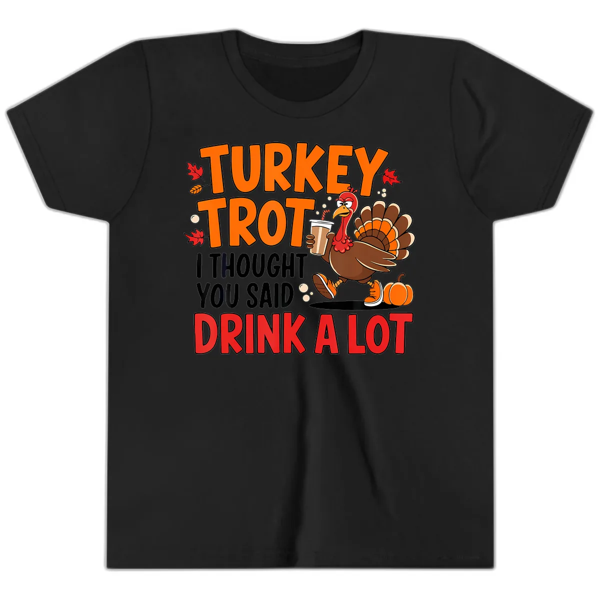 Turkey Trot Drink A Lot Youth T-Shirt in Black