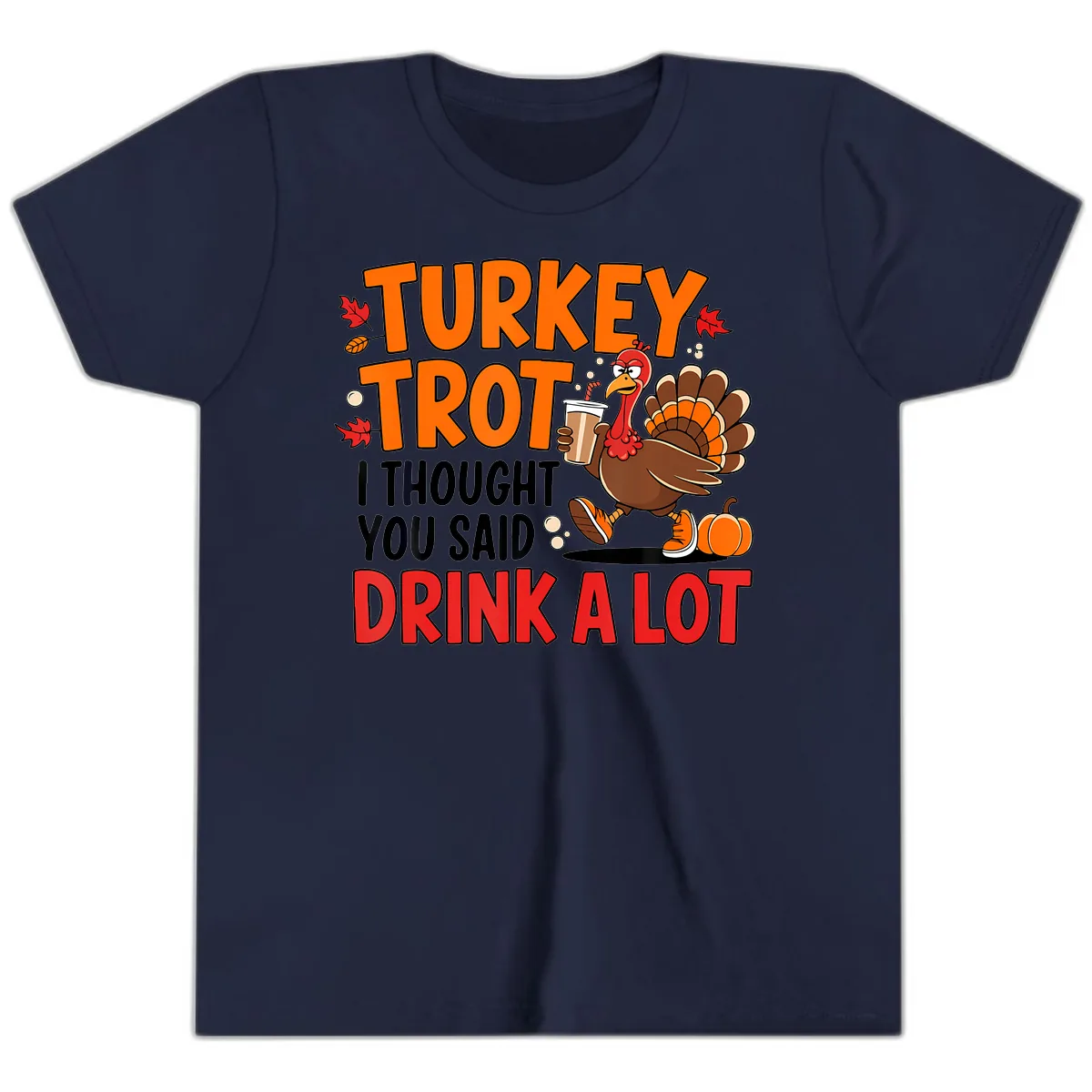Turkey Trot Drink A Lot Youth T-Shirt in Navy