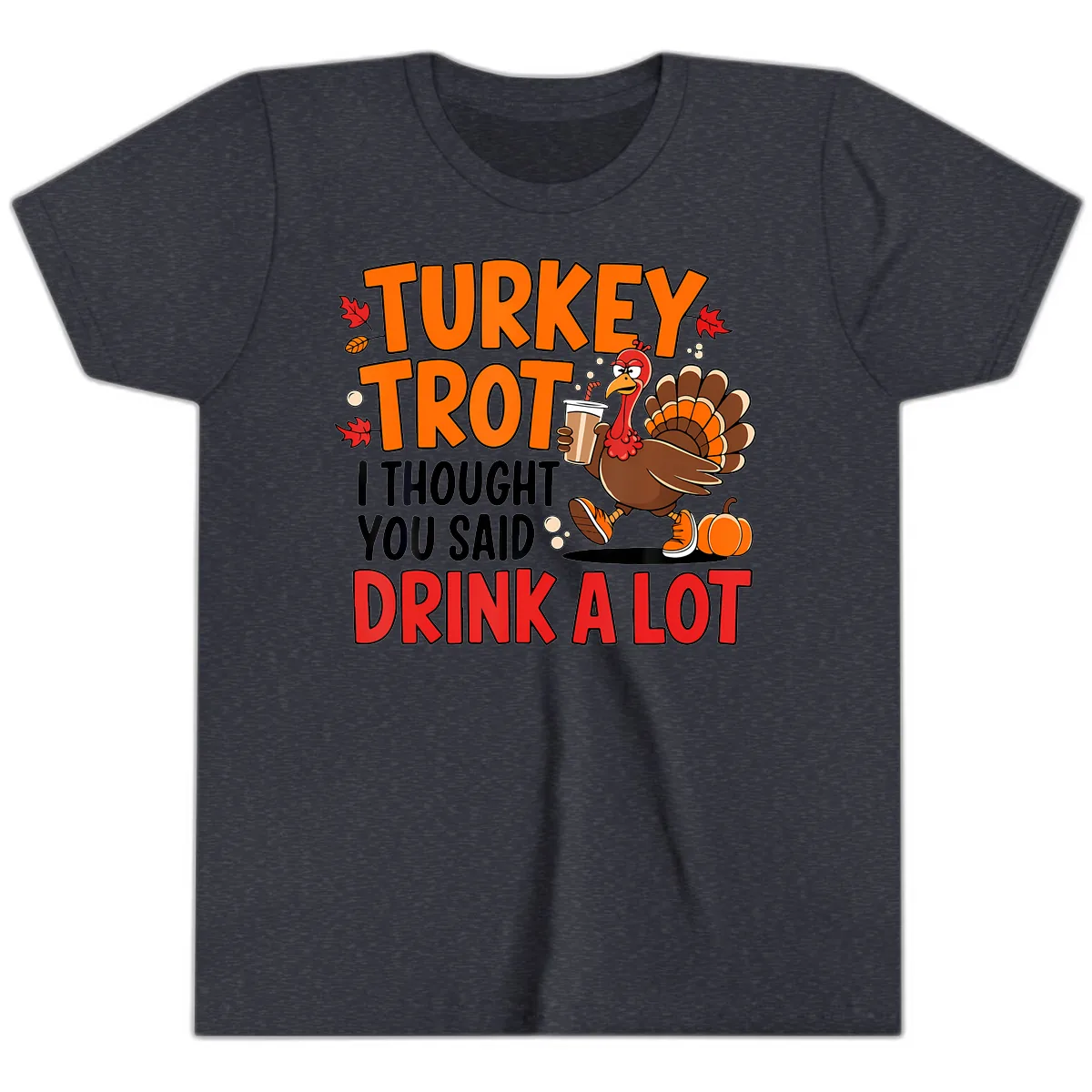Turkey Trot Drink A Lot Youth T-Shirt in Heather Navy