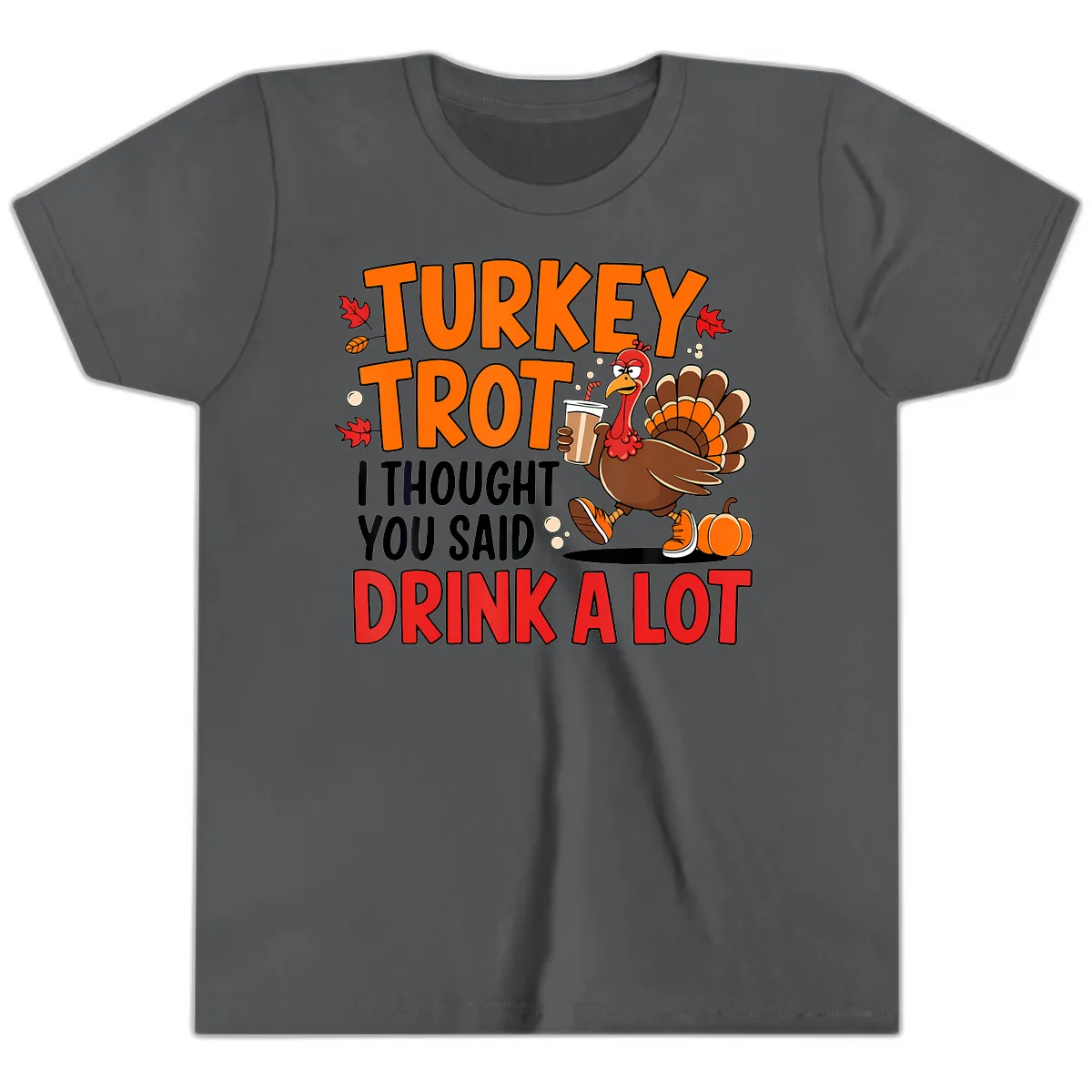 Turkey Trot Drink A Lot Youth T-Shirt in Asphalt