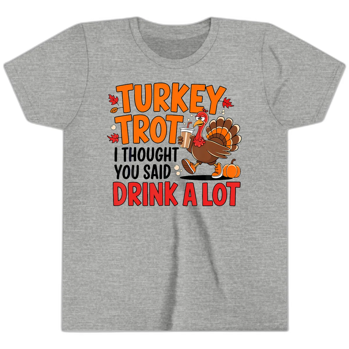 Turkey Trot Drink A Lot Youth T-Shirt in Athletic Heather