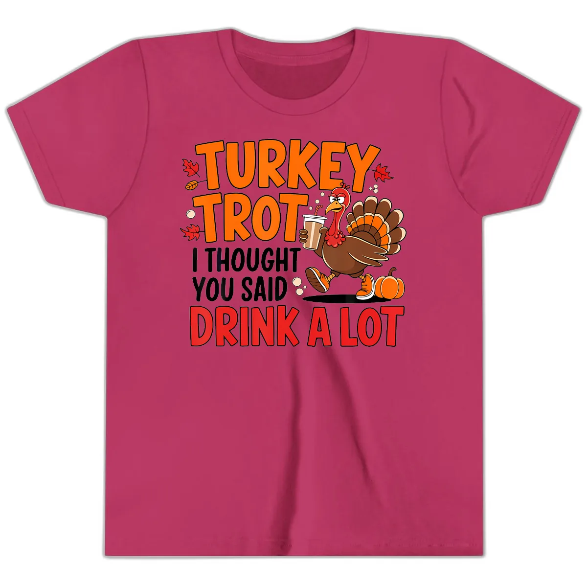 Turkey Trot Drink A Lot Youth T-Shirt in Berry