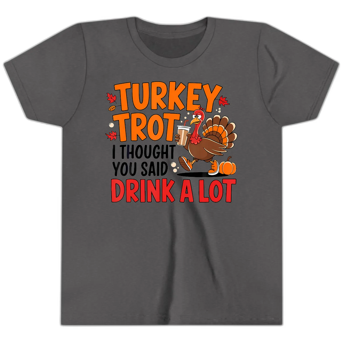 Turkey Trot Drink A Lot Youth T-Shirt in Dark Heather Grey