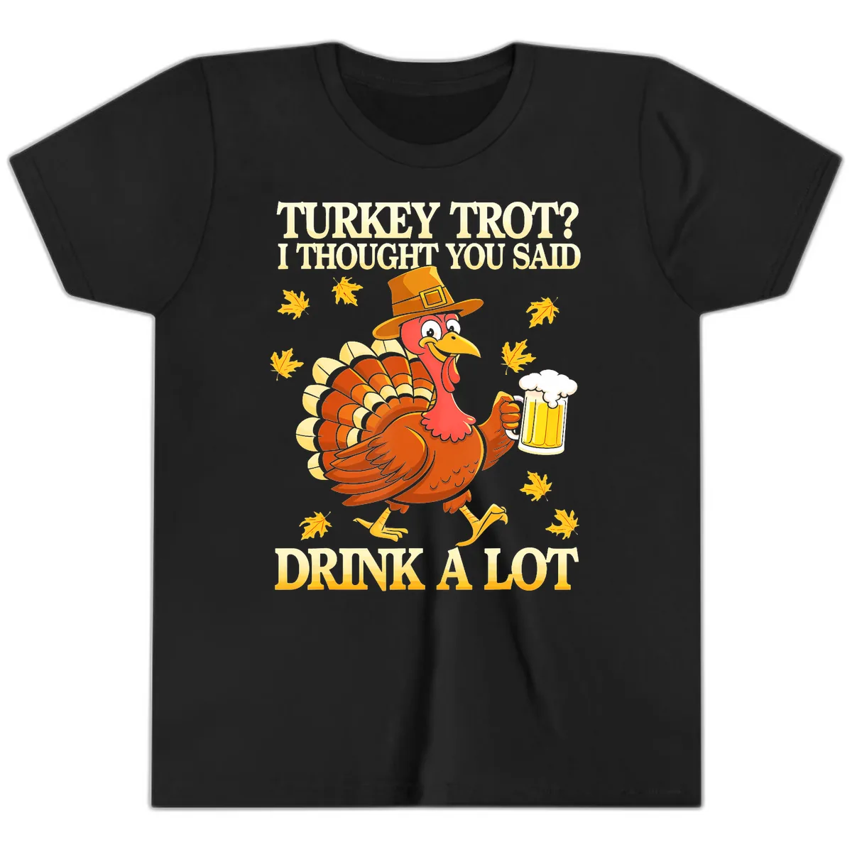 Turkey Trot Drink A Lot Youth T-Shirt in Black