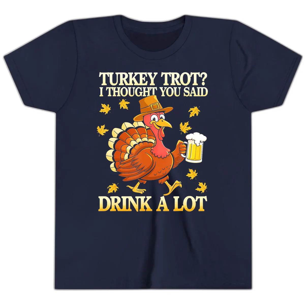 Turkey Trot Drink A Lot Youth T-Shirt in Navy
